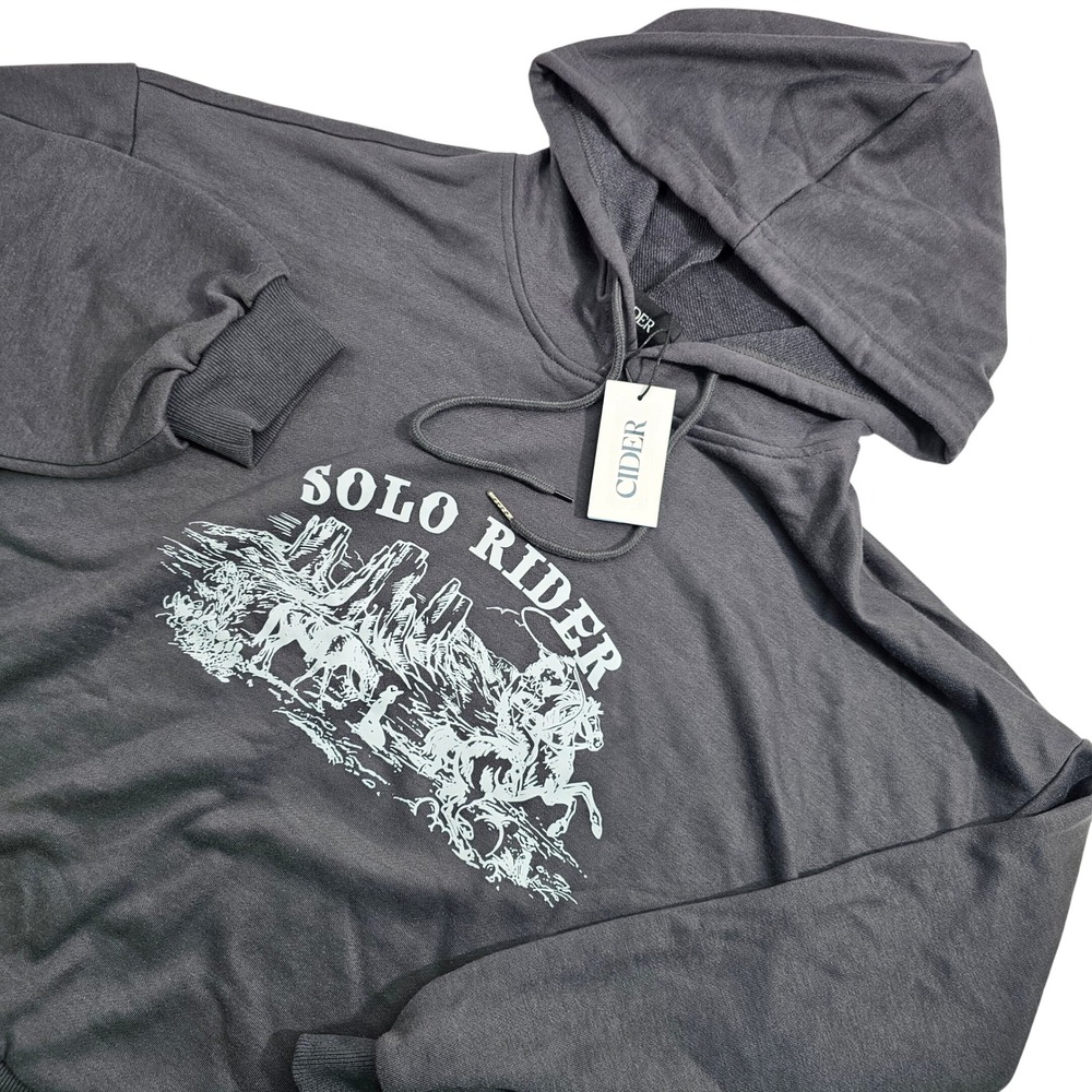 NWT Cider Graphic Hoodie Women's Large "Solo Rider" Charcoal Grey‎ Oversized